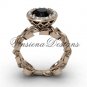 14kt rose gold diamond leaf and vine engagement ring, Black Diamond VF301007