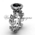 platinum diamond leaf and vine engagement ring, Black Diamond VF301007