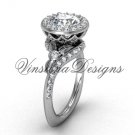 14kt white gold diamond leaf and vine engagement ring, "Forever One" Moissanite VF301008