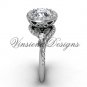 14kt white gold diamond leaf and vine engagement ring, "Forever One" Moissanite VF301008