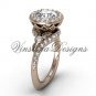 14kt rose gold diamond leaf and vine engagement ring, "Forever One" Moissanite VF301008