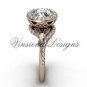 14kt rose gold diamond leaf and vine engagement ring, "Forever One" Moissanite VF301008