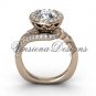14kt rose gold diamond leaf and vine engagement ring, "Forever One" Moissanite VF301008