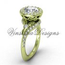 14kt yellow gold diamond leaf and vine engagement ring, "Forever One" Moissanite VF301008