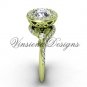 14kt yellow gold diamond leaf and vine engagement ring, "Forever One" Moissanite VF301008