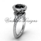 14kt white gold diamond leaf and vine engagement ring, Black Diamond VF301008