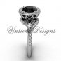 14kt white gold diamond leaf and vine engagement ring, Black Diamond VF301008