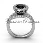 14kt white gold diamond leaf and vine engagement ring, Black Diamond VF301008
