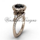 14kt rose gold diamond leaf and vine engagement ring, Black Diamond VF301008