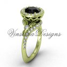 14kt yellow gold diamond leaf and vine engagement ring, Black Diamond VF301008
