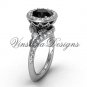 platinum diamond leaf and vine engagement ring, Black Diamond VF301008