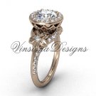 14kt rose gold leaf and vine, flower engagement ring, "Forever One" Moissanite VF301009