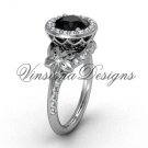 14kt white gold leaf and vine, flower engagement ring, Black Diamond VF301009