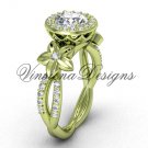 14kt yellow gold flower engagement ring, "Forever One" Moissanite VF301010