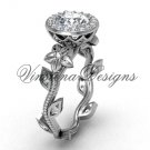 platinum diamond leaf and vine, floral engagement ring VF301012