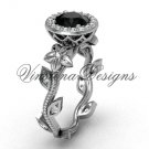 14kt white gold diamond leaf and vine, floral engagement ring, Black Diamond VF301012