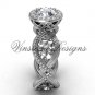 14kt white gold flower engagement ring, "Forever One" Moissanite VF301014