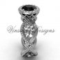 14kt white gold flower engagement ring, Black Diamond VF301014