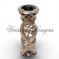 14kt rose gold flower engagement ring, Black Diamond VF301014