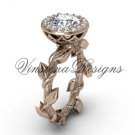 14kt rose gold diamond leaf and vine, halo engagement ring, "Forever One" Moissanite VF301015