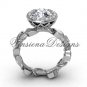 platinum diamond leaf and vine, halo engagement ring, "Forever One" Moissanite VF301015