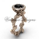 14kt rose gold diamond leaf and vine, halo engagement ring, Black Diamond VF301015