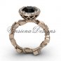 14kt rose gold diamond leaf and vine, halo engagement ring, Black Diamond VF301015