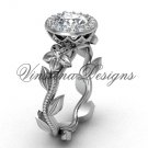 14kt white gold diamond leaf and vine, floral, halo engagement ring VF301016