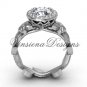 14kt white gold diamond leaf and vine, floral, halo engagement ring VF301016