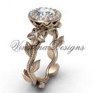 14kt rose gold diamond leaf and vine, floral, halo engagement ring VF301016