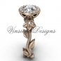 14kt rose gold diamond leaf and vine, floral, halo engagement ring VF301016