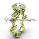 14kt yellow gold diamond leaf and vine, floral, halo engagement ring VF301016