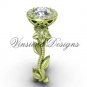 14kt yellow gold diamond leaf and vine, floral, halo engagement ring VF301016
