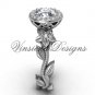 platinum diamond leaf and vine, floral, halo engagement ring VF301016