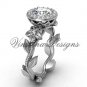 14kt white gold diamond leaf and vine engagement ring, Moissanite VF301016