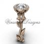 14kt rose gold diamond leaf and vine engagement ring, Moissanite VF301016