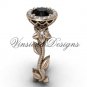 14kt rose gold diamond leaf and vine, floral, halo engagement ring, Black Diamond VF301016