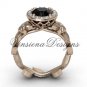 14kt rose gold diamond leaf and vine, floral, halo engagement ring, Black Diamond VF301016