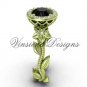 14kt yellow gold diamond leaf and vine, floral, halo engagement ring, Black Diamond VF301016