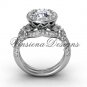 14kt white gold flower engagement ring, "Forever One" Moissanite VF301017