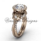 14kt rose gold flower engagement ring, "Forever One" Moissanite VF301017