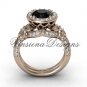 14kt rose gold flower engagement ring, Black Diamond VF301017