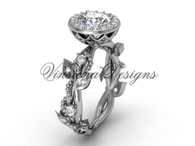 14kt white gold diamond leaf and vine engagement ring VF301018