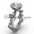 14kt white gold diamond leaf and vine engagement ring, "Forever One" Moissanite VF301018