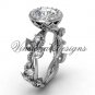 14kt white gold diamond leaf and vine engagement ring, "Forever One" Moissanite VF301018