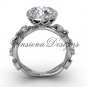14kt white gold diamond leaf and vine engagement ring, "Forever One" Moissanite VF301018
