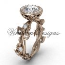 14kt rose gold diamond leaf and vine engagement ring, "Forever One" Moissanite VF301018