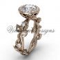 14kt rose gold diamond leaf and vine engagement ring, "Forever One" Moissanite VF301018