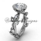 platinum diamond leaf and vine engagement ring, "Forever One" Moissanite VF301018