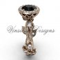 14kt rose gold diamond leaf and vine engagement ring, Black Diamond VF301018